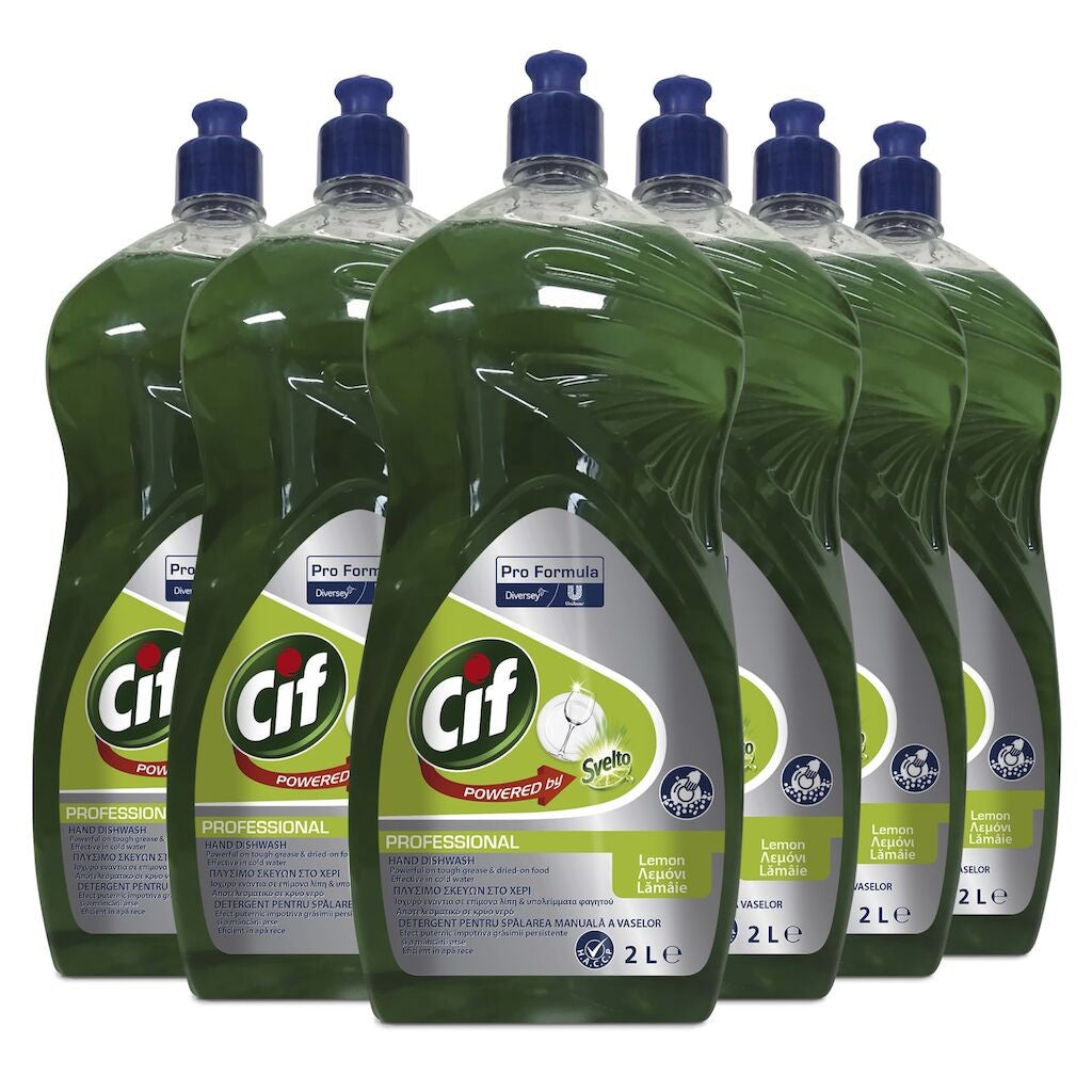 Pachet CIF Professional Lemon – Detergent Universal pentru Spalarea Manuala a Vaselor, Parfum de Lamaie, 6x2 L - vivimall.ro