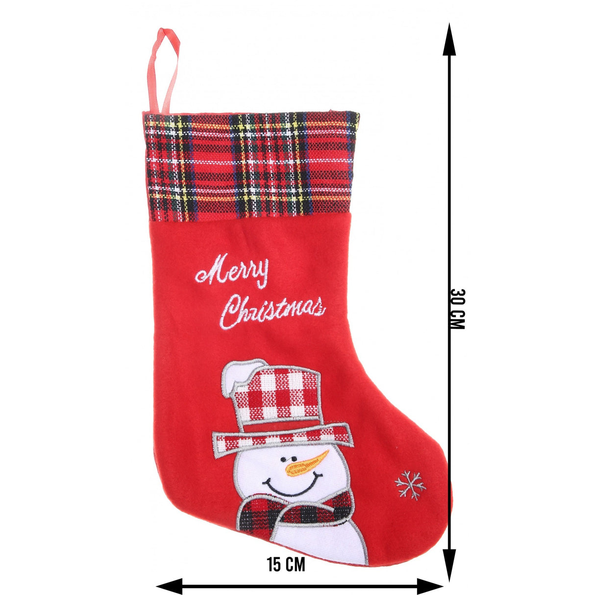 Ciorap Cadouri, culoare rosie, imprimeu om de zapada,marimea 15x30 cm, Flippy - vivimall.ro