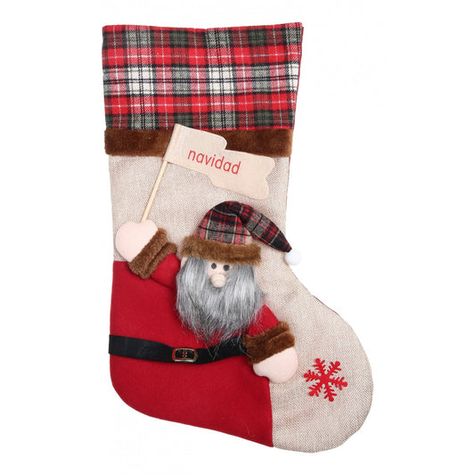 Ciorap Cadouri,Vivimall,cu model Mos Craciun,crem, marimea 20x40 cm, textil, interior - vivimall.ro