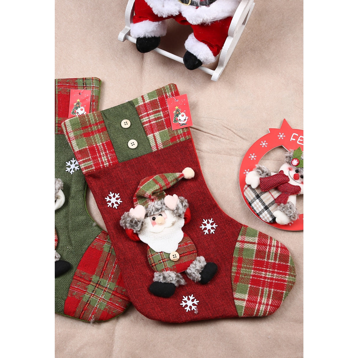 Ciorap Cadouri,Flippy,cu model Mos Craciun,rosu, marimea 20x30 cm, textil, interior - vivimall.ro