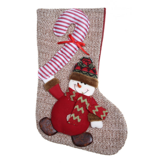 Ciorap Cadouri,Vivimall,cu model om de zapada,maro, marimea 20x45 cm, textil, interior - vivimall.ro