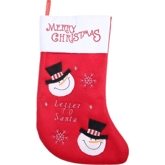 Ciorap Cadouri, Vivimall,cu model om de zapada, rosu, marimea 20x40 cm, textil, interior - vivimall.ro