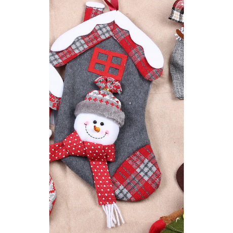 Ciorap Cadouri, model casa, culoare gri, imprimeu om de zapada, marimea 15x30 cm, Flippy