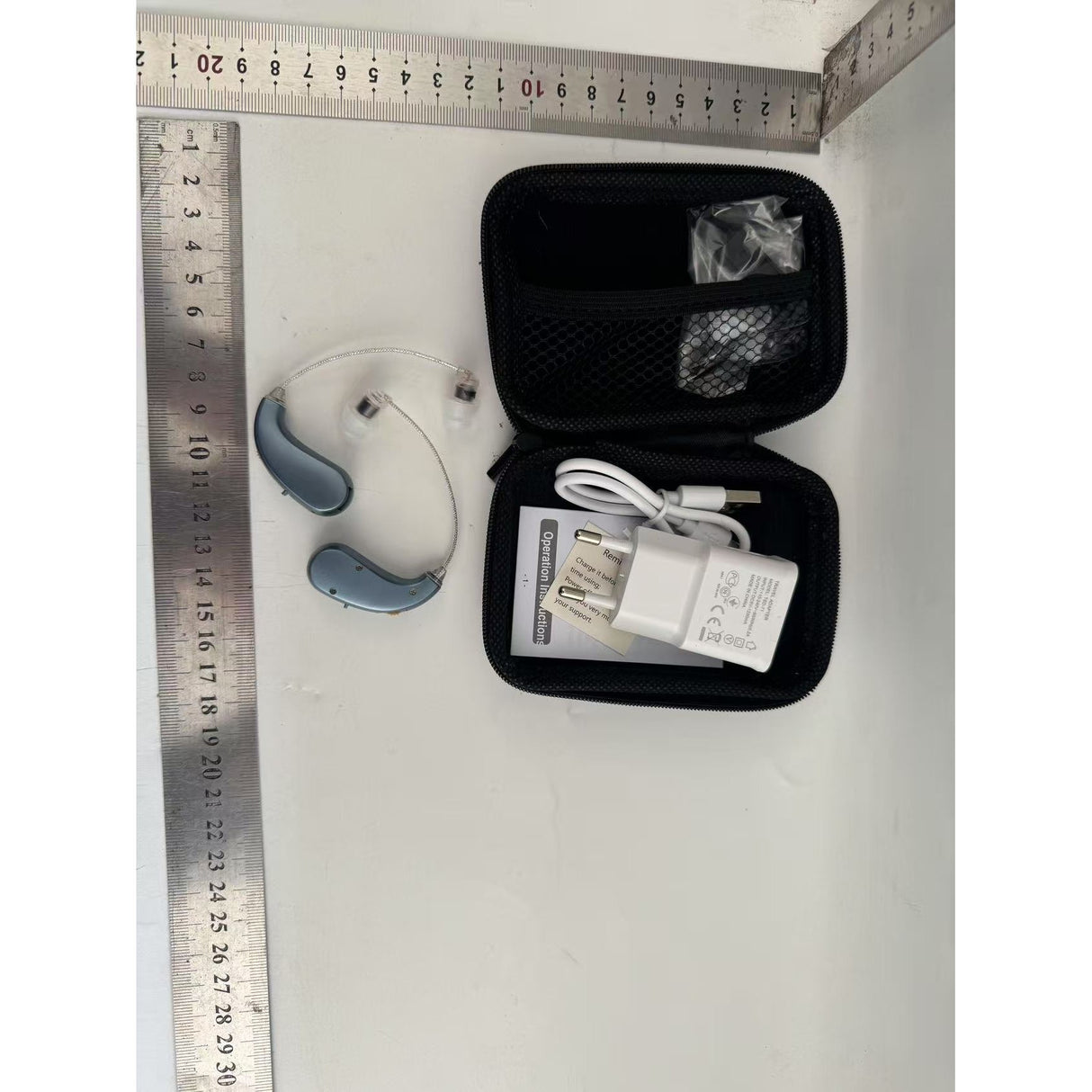 Aparat auditiv retroauricular BTE Reincarcabil, Flippy, Set 2 bucati Stinga Dreapta, Standard European, Aparat auditiv Cu incarcator, Aparat pentru Auz, 12 x 8.5 x 4 cm, 89 g, Albastru