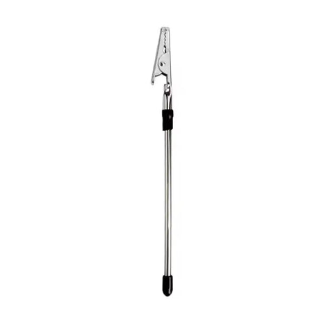 Clemă mini argintie din metal pentru fixarea brățărilor și colierelor, vedere frontală, lungime 15,5 cm