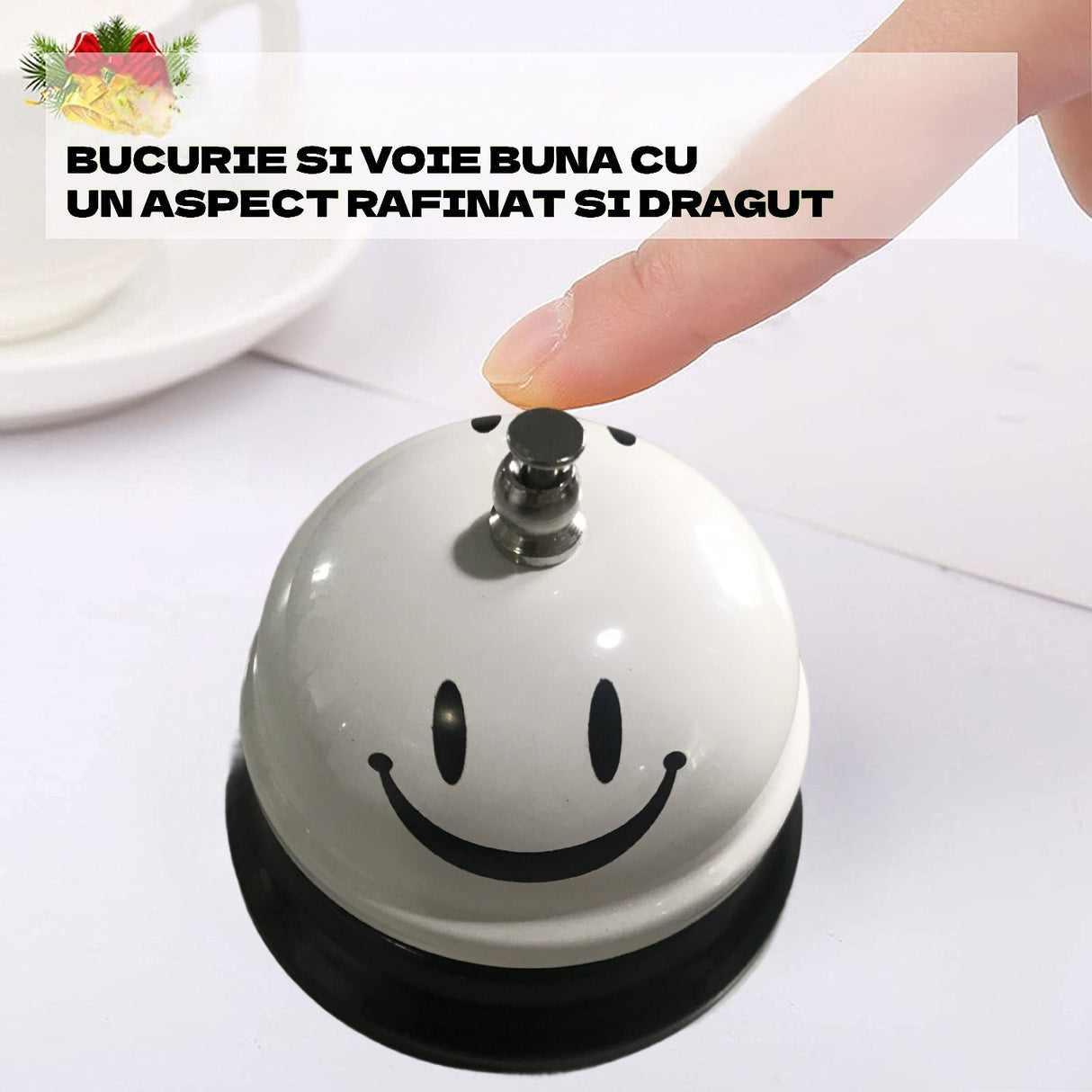 Clopotel Metalic Multifunctional, Cu Imprimeu Smiley Face, Receptie, Restaurant, Cafenele