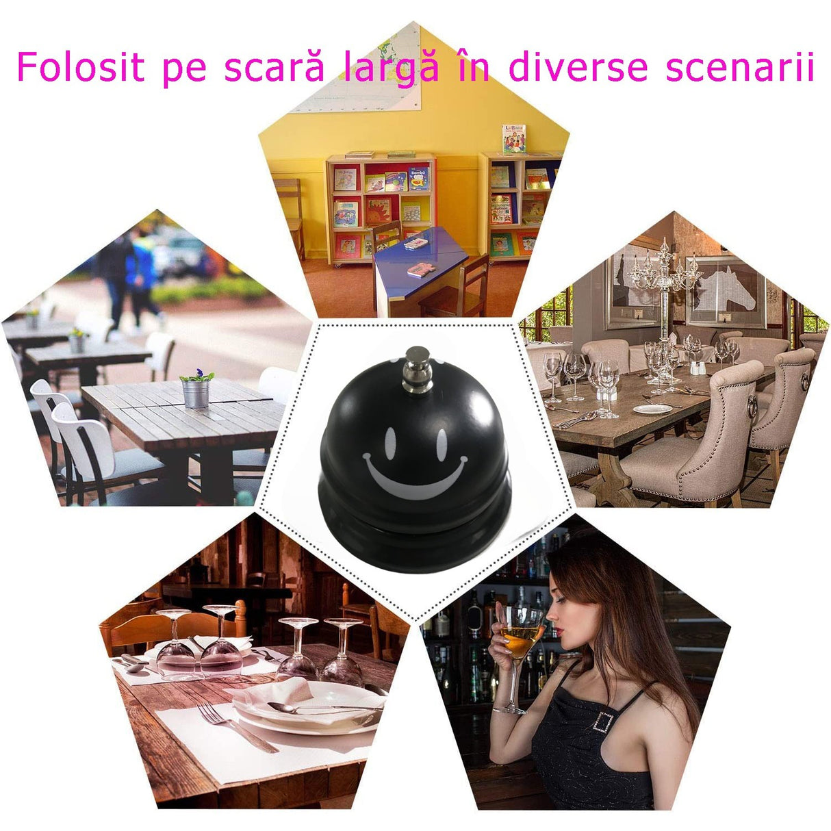 Clopotel Metalic Multifunctional, Cu Imprimeu Smiley Face, Receptie, Restaurant, Cafenele