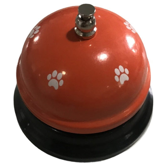 Clopotel Metalic Multifunctional, Flippy, Portocaliu cu Imprimeu Labuta Alba, 7.5x7.5x6.5 cm, Dresaj, Receptie, Restaurante