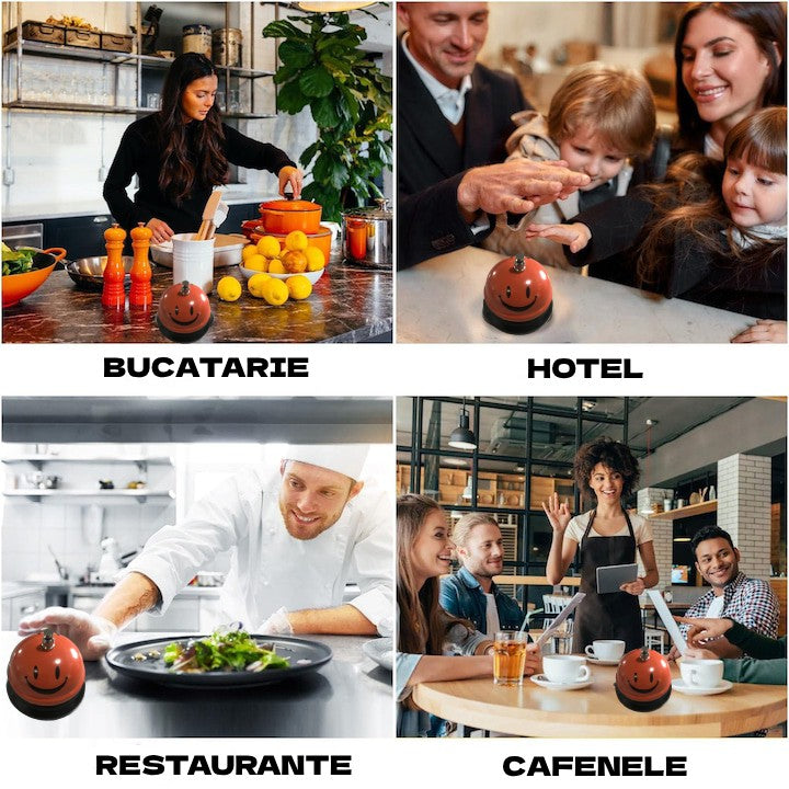 Clopotel Metalic Multifunctional, Cu Imprimeu Smiley Face, Receptie, Restaurant, Cafenele