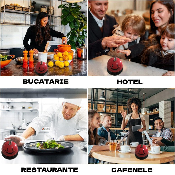 Clopotel Metalic Multifunctional, Cu Imprimeu Smiley Face, Receptie, Restaurant, Cafenele