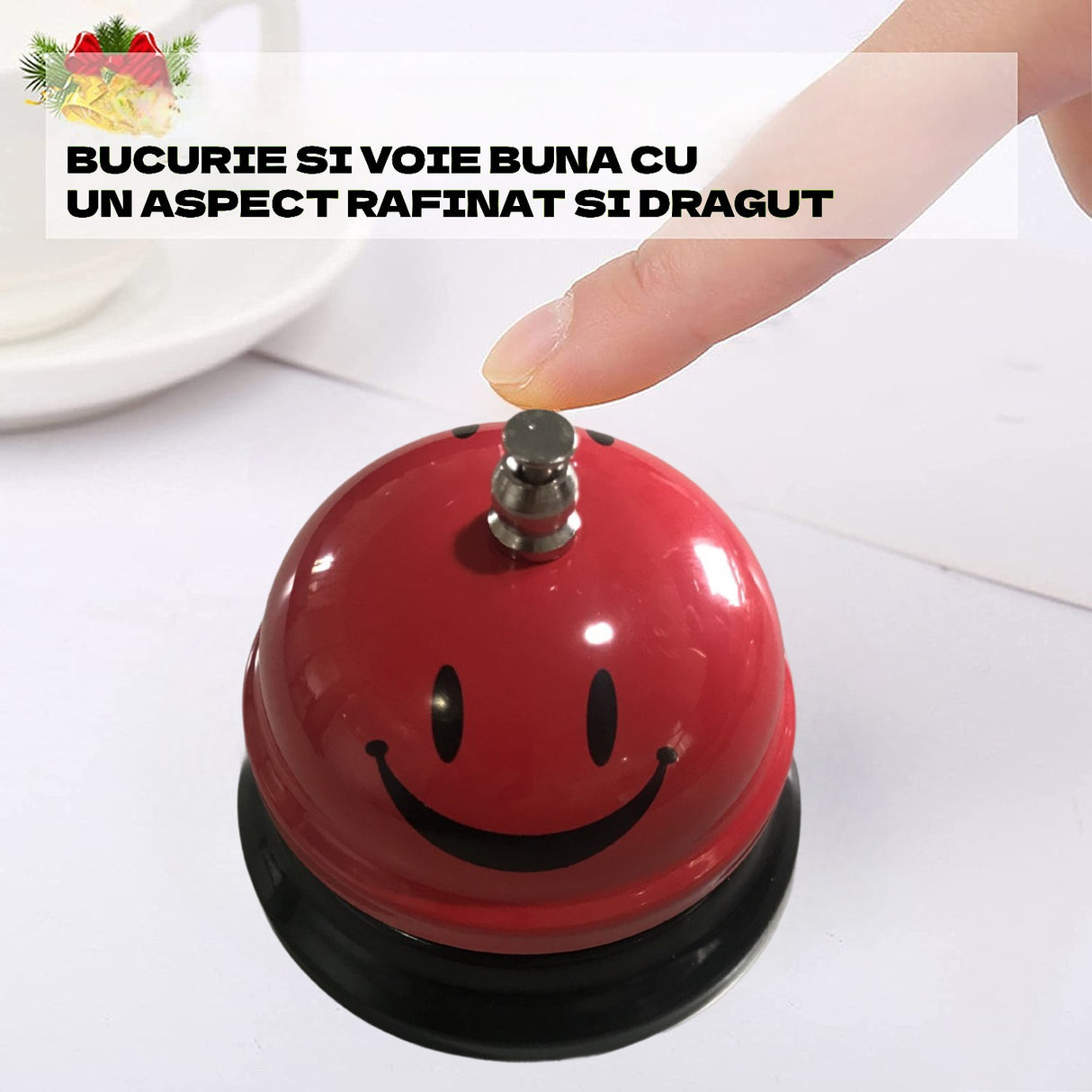 Clopotel Metalic Multifunctional, Cu Imprimeu Smiley Face, Receptie, Restaurant, Cafenele