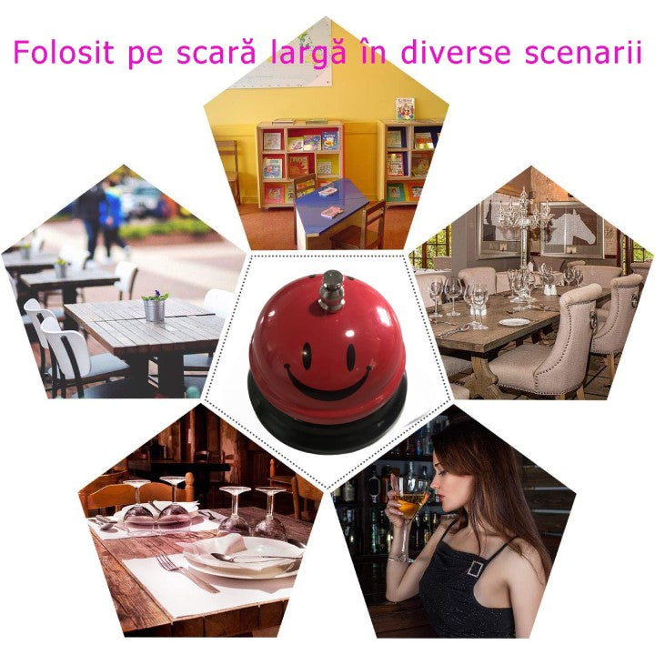 Clopotel Metalic Multifunctional, Cu Imprimeu Smiley Face, Receptie, Restaurant, Cafenele