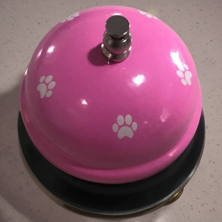 Clopotel Metalic Multifunctional, Flippy, Roz cu Imprimeu Labuta Alba, 7.5x7.5x6.5 cm, Dresaj, Receptie, Restaurante