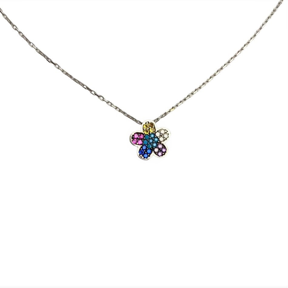 Colier Argint 925 Floare, Zirconii Multicolore 42 cm - vivimall.ro