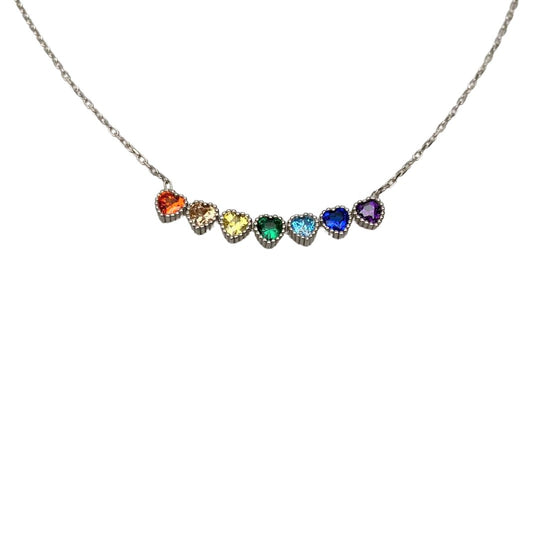 Colier Argint 925 Inimi Colorate 44 cm - vivimall.ro