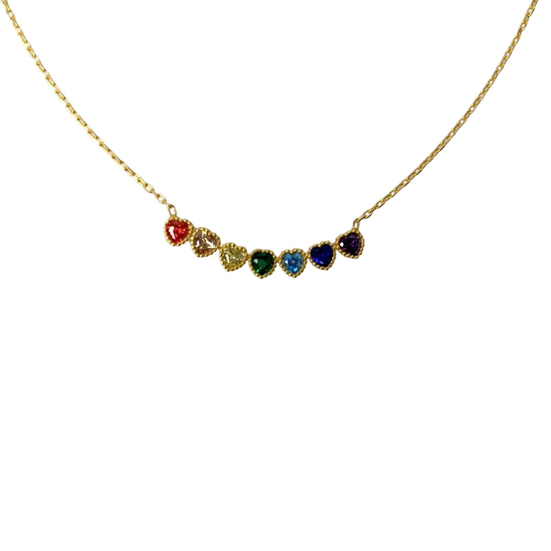 Colier Argint 925, Inimi Colorate Placat Cu Aur 41 Cm