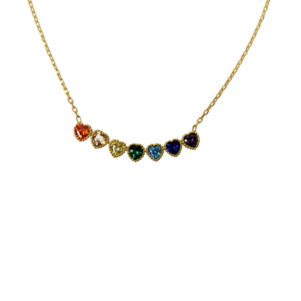 Colier Argint 925, Inimi Colorate Placat Cu Aur 41 Cm