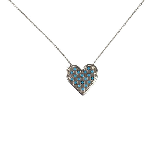 Colier din Argint 925, Inima Plata Turcoaz 40 cm - vivimall.ro