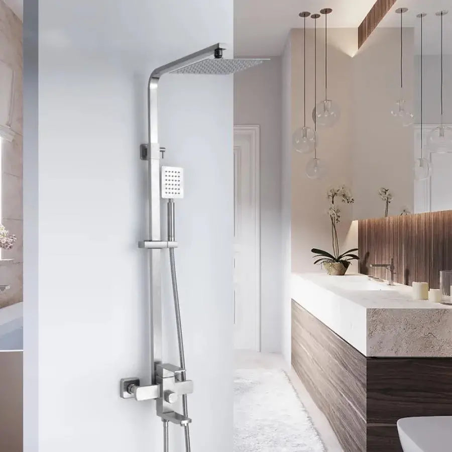 Coloana De Dus, Inox, Para Patrata, Efect Ploaie, 3 Functii, Montare Pe Perete, Satinat, Accesorii Incluse