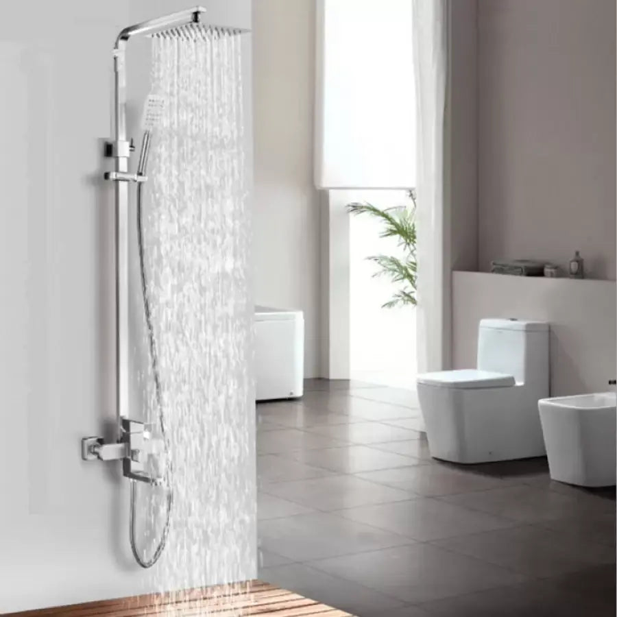 Coloana De Dus, Inox, Para Patrata, Efect Ploaie, 3 Functii, Montare Pe Perete, Satinat, Accesorii Incluse