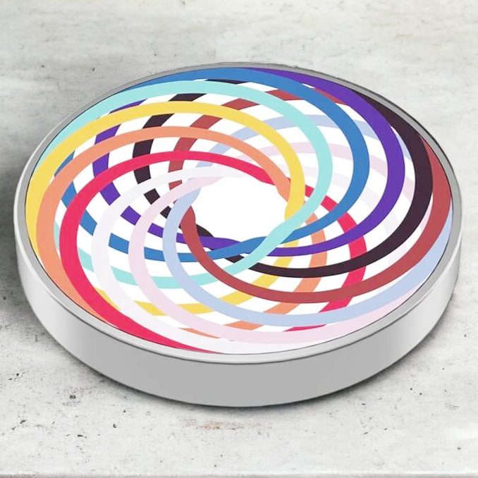 Spinner metalic Flippy, suprafață oțel inoxidabil cu design spirală colorat, detaliu textură