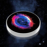 Fidget spinner metalic Flippy cu efect optic galaxie, detaliu textură oțel inoxidabil argintiu