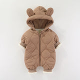 Combinezon de Iarna, Flippy, pentru Bebelusi, din Bumbac, cu Urechi, Mansete Elastice, Unisex, 66 cm, Maro