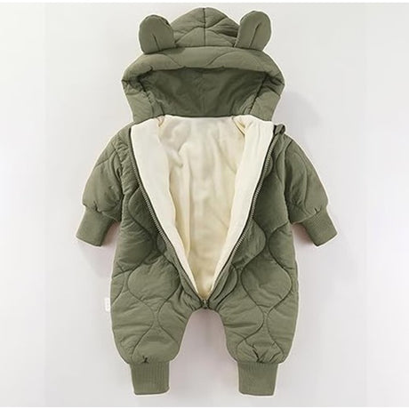 Combinezon de Iarna, Flippy, pentru Bebelusi, din Bumbac, cu Urechi, Mansete Elastice, Unisex, 66 cm, Verde