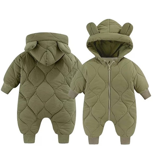 Combinezon de Iarna, Flippy, pentru Bebelusi, din Bumbac, cu Urechi, Mansete Elastice, Unisex, 66 cm, Verde