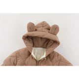 Combinezon de Iarna, Vivimall, pentru Bebelusi, din Bumbac, cu Urechi, Mansete Elastice, Unisex, 73 cm, Maro