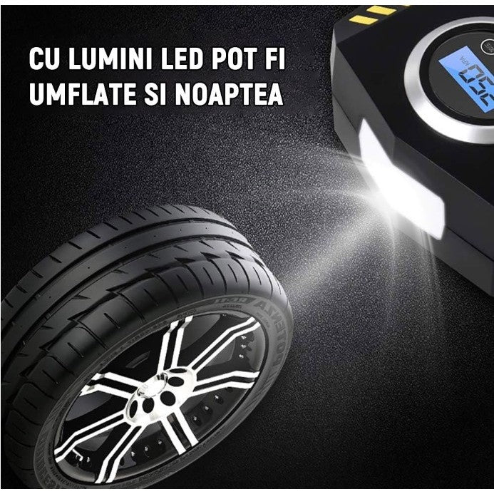 Compresor Auto Portabil cu Lanterna si Afisaj Electornic Vivimall, DC 12V, 120W, 35L/min, Cablu de alimentare 3m, Pompa Biciclete, Moto, Mingi, Saltele, Max 10.3bar, lumina LED, Negru - vivimall.ro