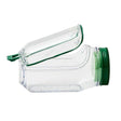 Borcan din sticlă transparentă pentru salată 1L cu capac metalic verde, vedere frontală, 19×10×10 cm