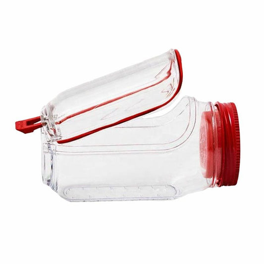 Borcan din sticlă transparentă pentru salată, 1L, capac metalic roșu, vedere frontală cu gradație ml