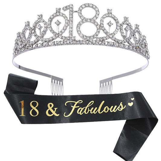 Set 2 Piese Coronita Silver Si Panglica 18Fabulous | Fabulous18 - vivimall.ro
