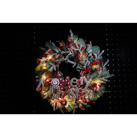Coronita De Craciun Pentru Usa, 40 Cm, Pvc, Artificiala, Decorata, Cu Led, Interior/Exterior