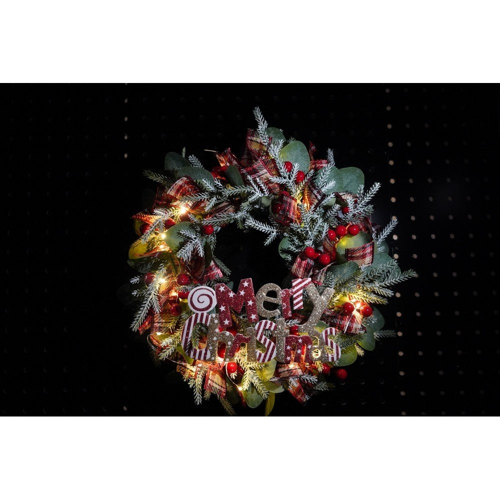 Coronita De Craciun Pentru Usa, 40 Cm, Pvc, Artificiala, Decorata, Cu Led, Interior/Exterior