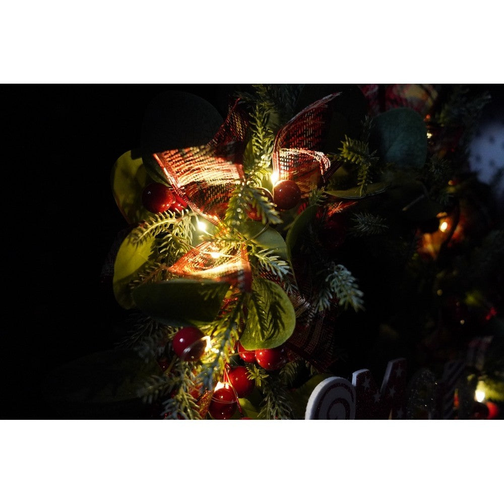 Coronita De Craciun Pentru Usa, 40 Cm, Pvc, Artificiala, Decorata, Cu Led, Interior/Exterior