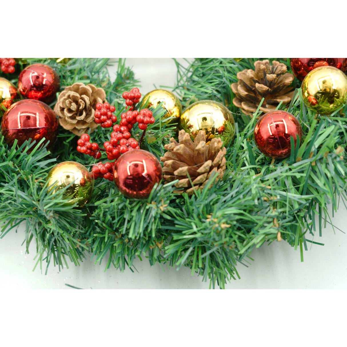 Coronita De Craciun Pentru Usa, Rosu--Verde, 40 Cm, Pvc, Artificiala, Decorata, Interior/Exterior