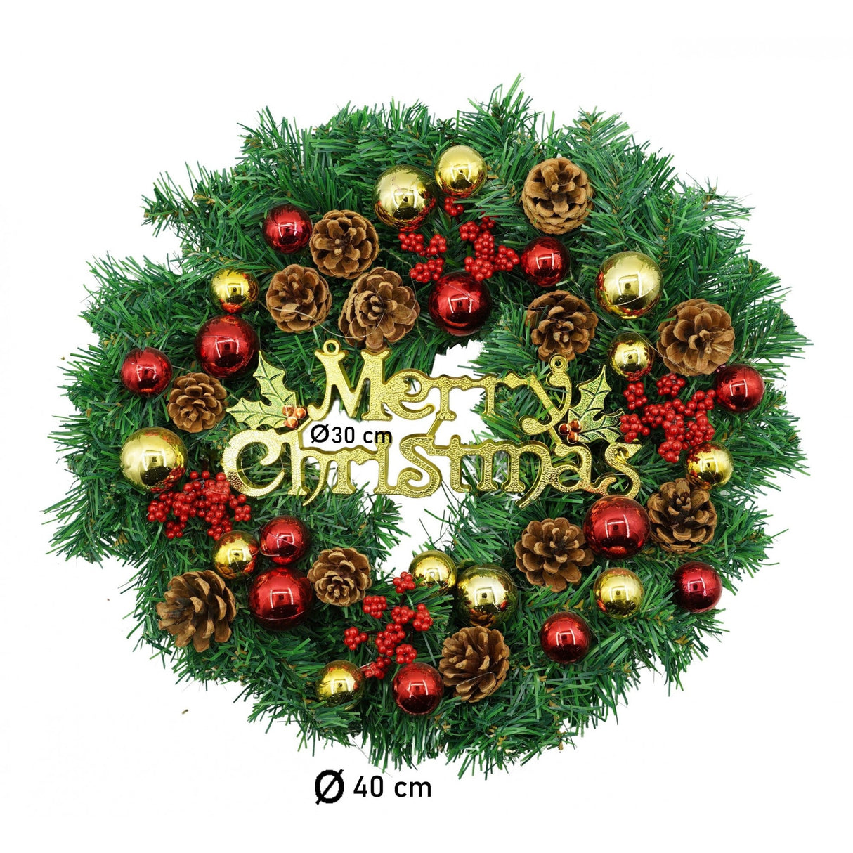 Coronita De Craciun Pentru Usa, Rosu--Verde, 40 Cm, Pvc, Artificiala, Decorata, Interior/Exterior