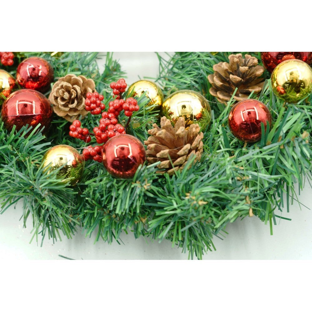 Coronita De Craciun Pentru Usa, Rosu--Verde, 40 Cm, Pvc, Artificiala, Decorata, Interior/Exterior