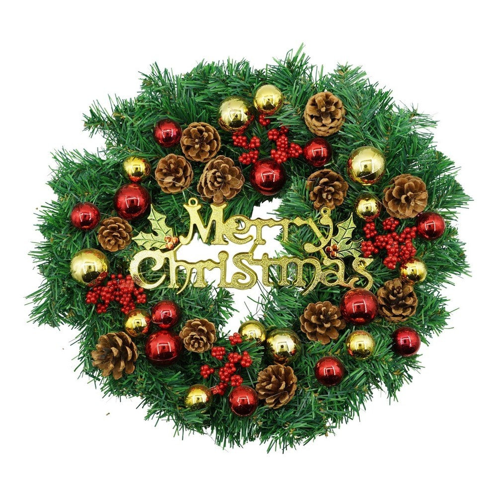 Coronita De Craciun Pentru Usa, Rosu--Verde, 40 Cm, Pvc, Artificiala, Decorata, Interior/Exterior