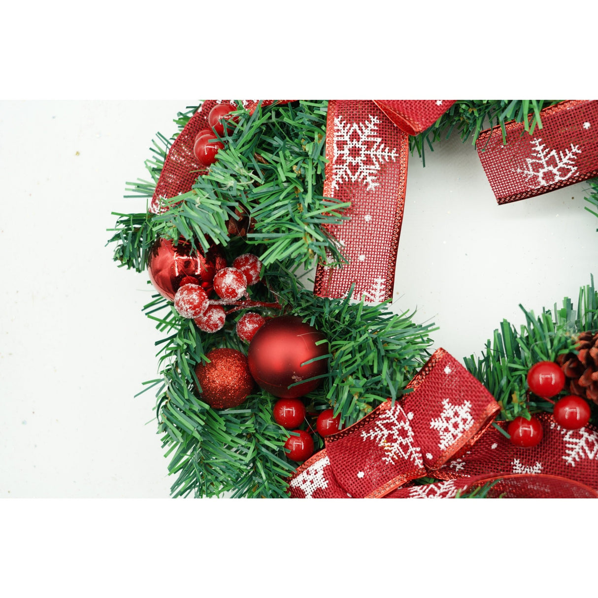 Coronita de Craciun pentru usa, Rosu/Verde, 35 cm, PVC, Artificiala, Decorata, Interior/Exterior, Vivimall - vivimall.ro