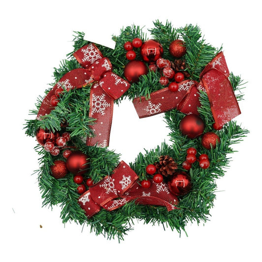 Coronita de Craciun pentru usa, Rosu/Verde, 35 cm, PVC, Artificiala, Decorata, Interior/Exterior, Vivimall - vivimall.ro