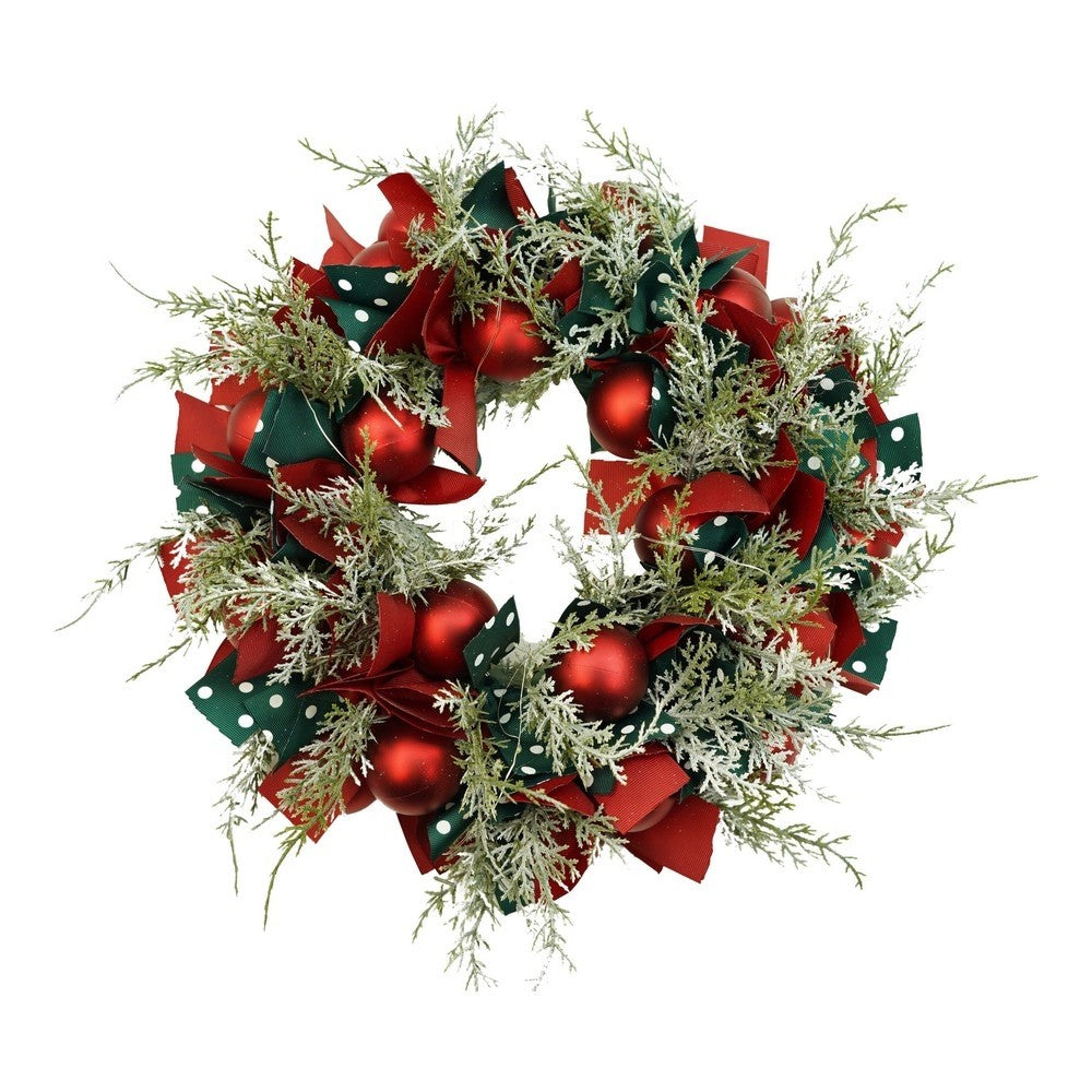 Coronita De Craciun Pentru Usa, Rosu/, 40 Cm, Pvc, Artificiala, Decorata, Cu Led, Interior/Exterior