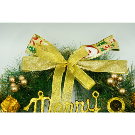 Coronita de Craciun pentru usa, Verde/Auriu, 40 cm, PVC, Artificiala, Decorata, Interior/Exterior, Flippy - vivimall.ro