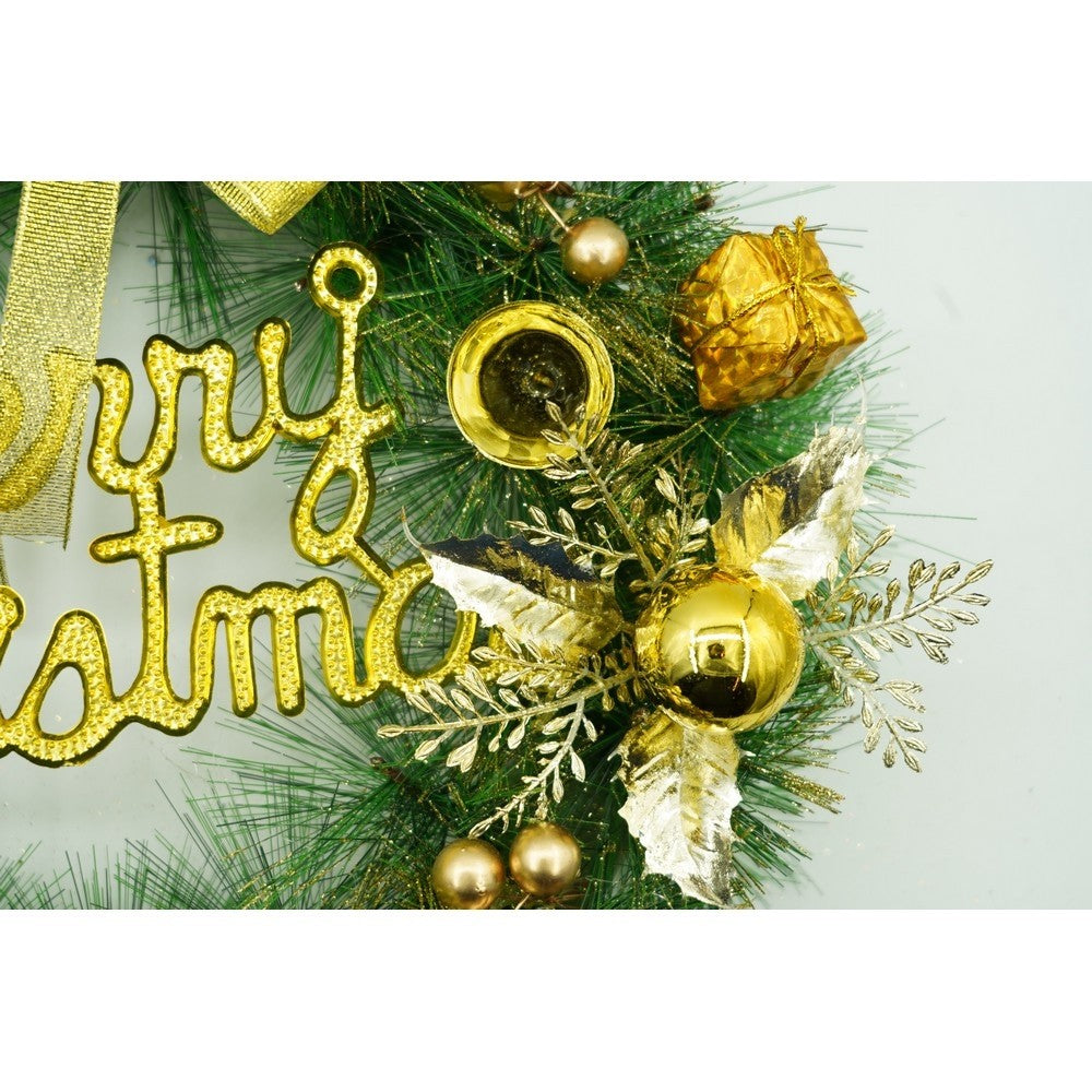 Coronita de Craciun pentru usa, Verde/Auriu, 40 cm, PVC, Artificiala, Decorata, Interior/Exterior, Flippy - vivimall.ro