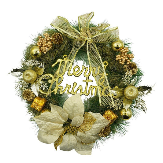 Coronita de Craciun pentru usa, Verde-Auriu, 40 cm, PVC, Artificiala, Decorata, Interior/Exterior, Vivimall - vivimall.ro