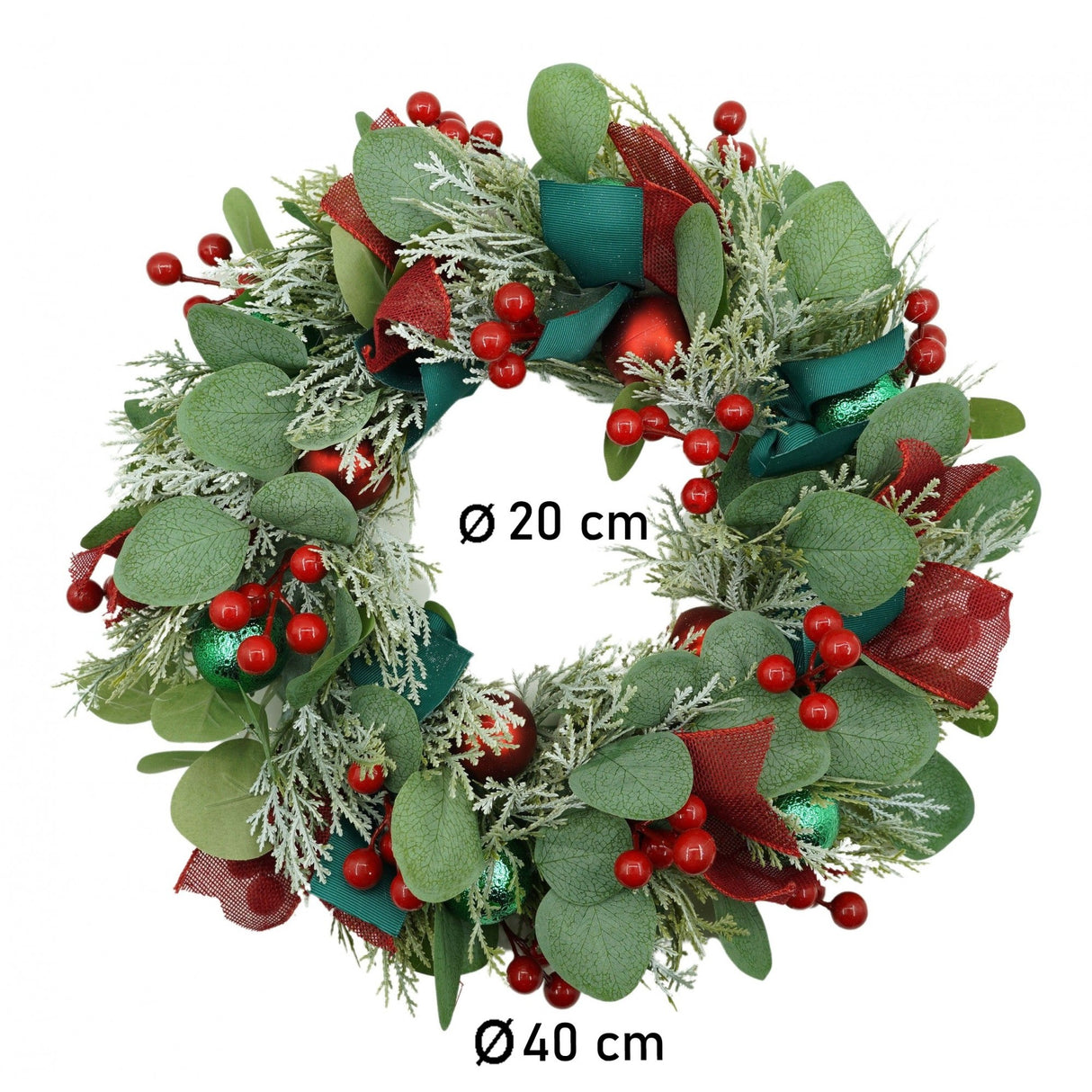 Coronita De Craciun Pentru Usa, Rosu-, 40 Cm, Pvc, Artificiala, Decorata, Interior/Exterior