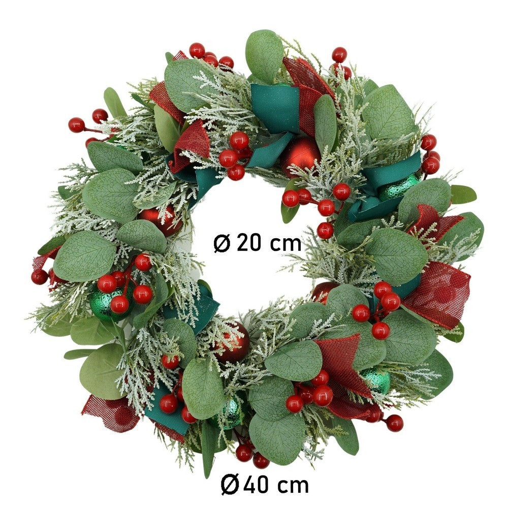 Coronita De Craciun Pentru Usa, Rosu-, 40 Cm, Pvc, Artificiala, Decorata, Interior/Exterior