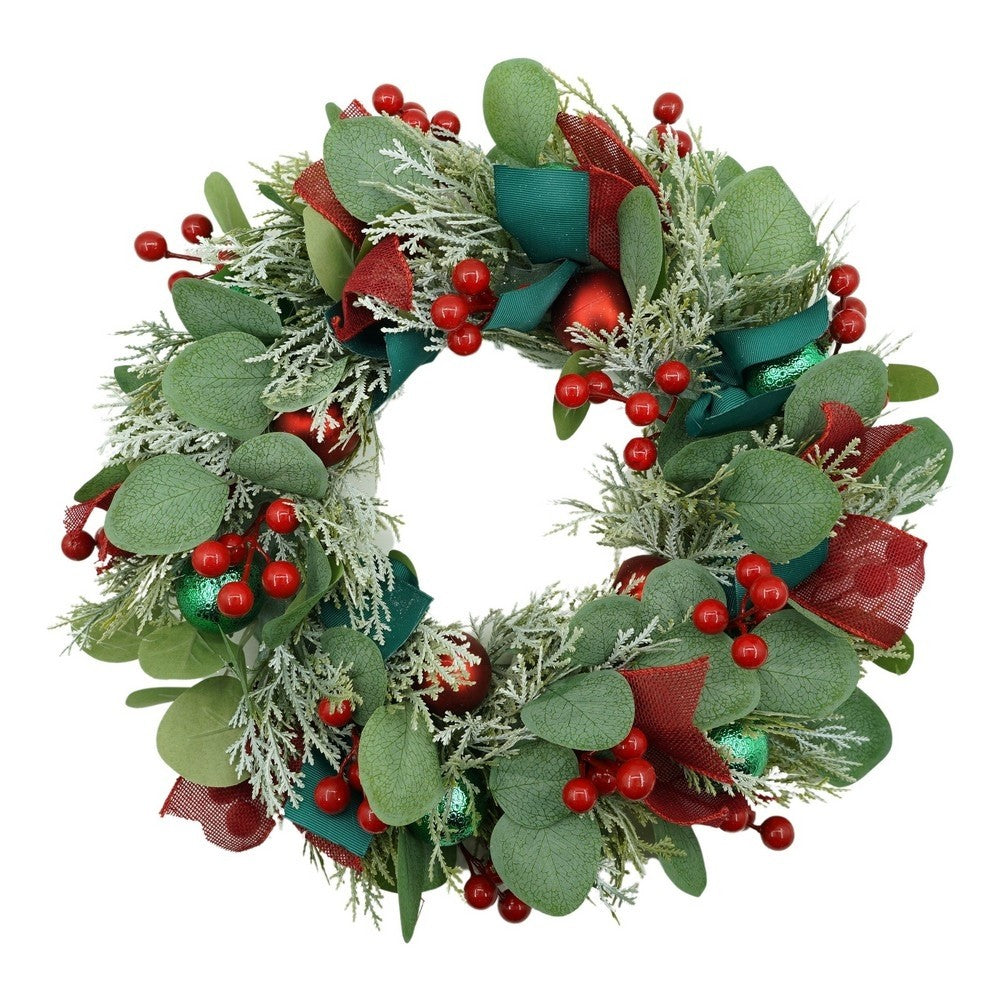 Coronita De Craciun Pentru Usa, Rosu-, 40 Cm, Pvc, Artificiala, Decorata, Interior/Exterior